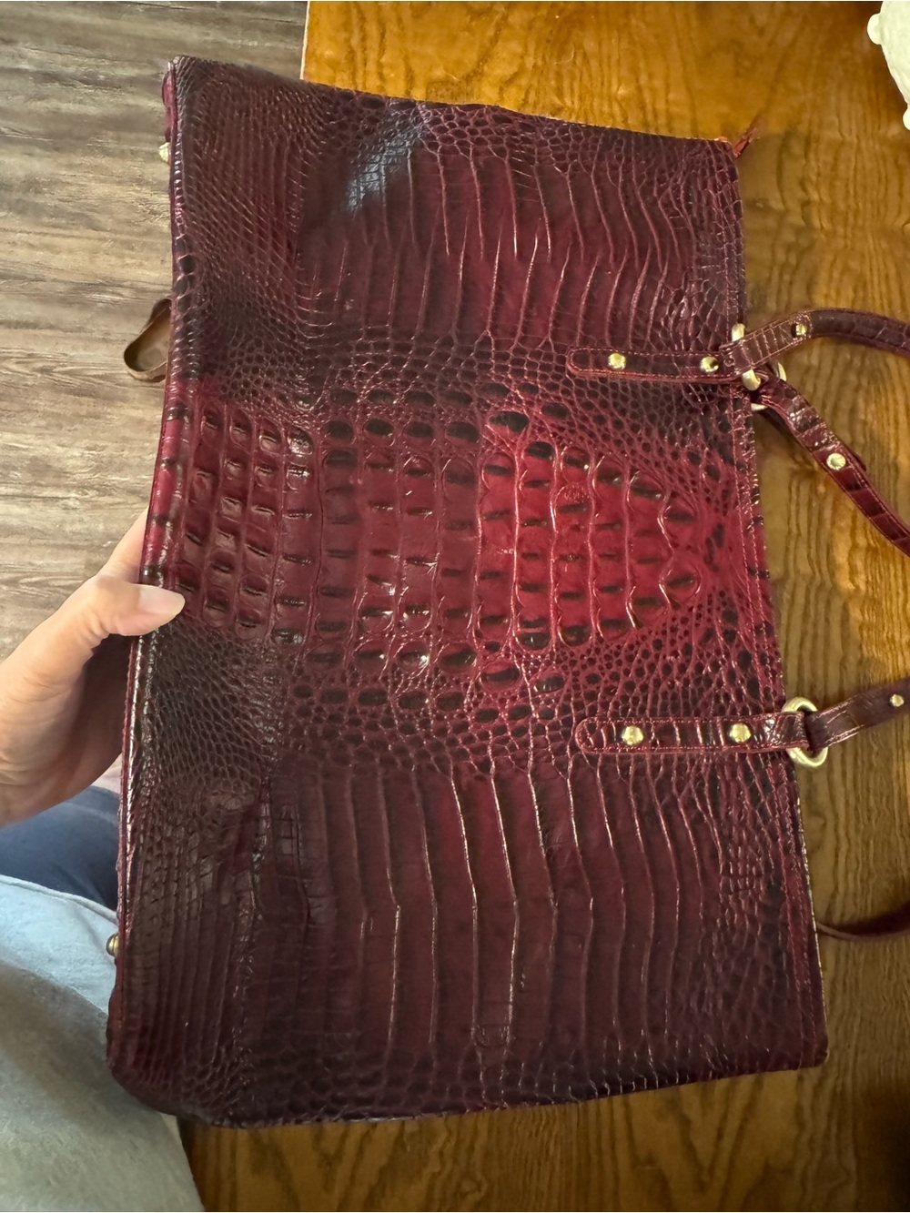 Brahmin Wine Croc-Embossed Leather Tote with Gold Hardware - Picture 3 of 15